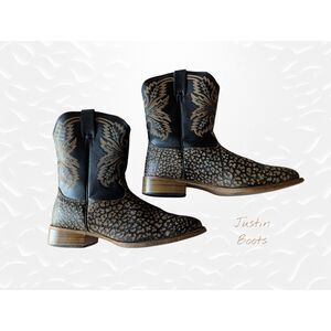 Justin Boots Hayston 384JR Buffalo Print Leather Western Boots Size 6D